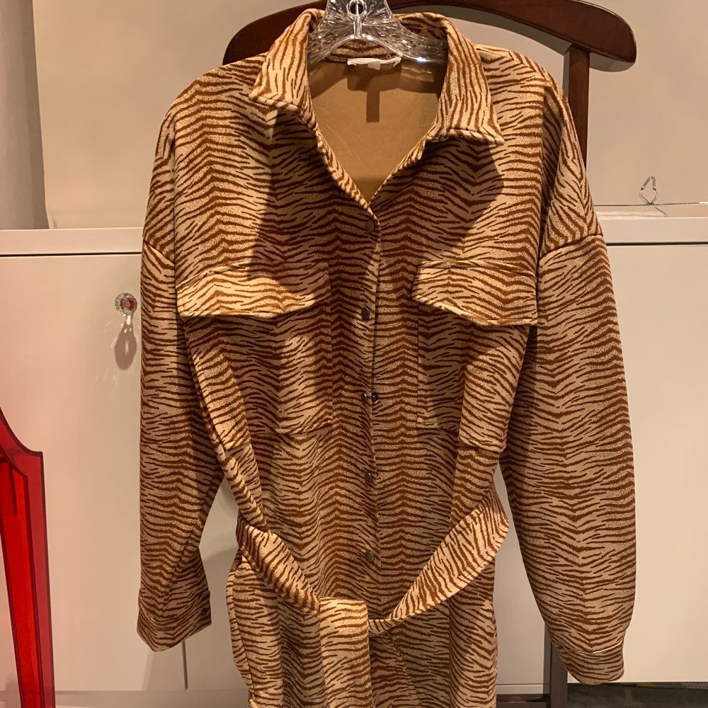 12th Tribe Brown Animal Print Shirt-Dress (S)